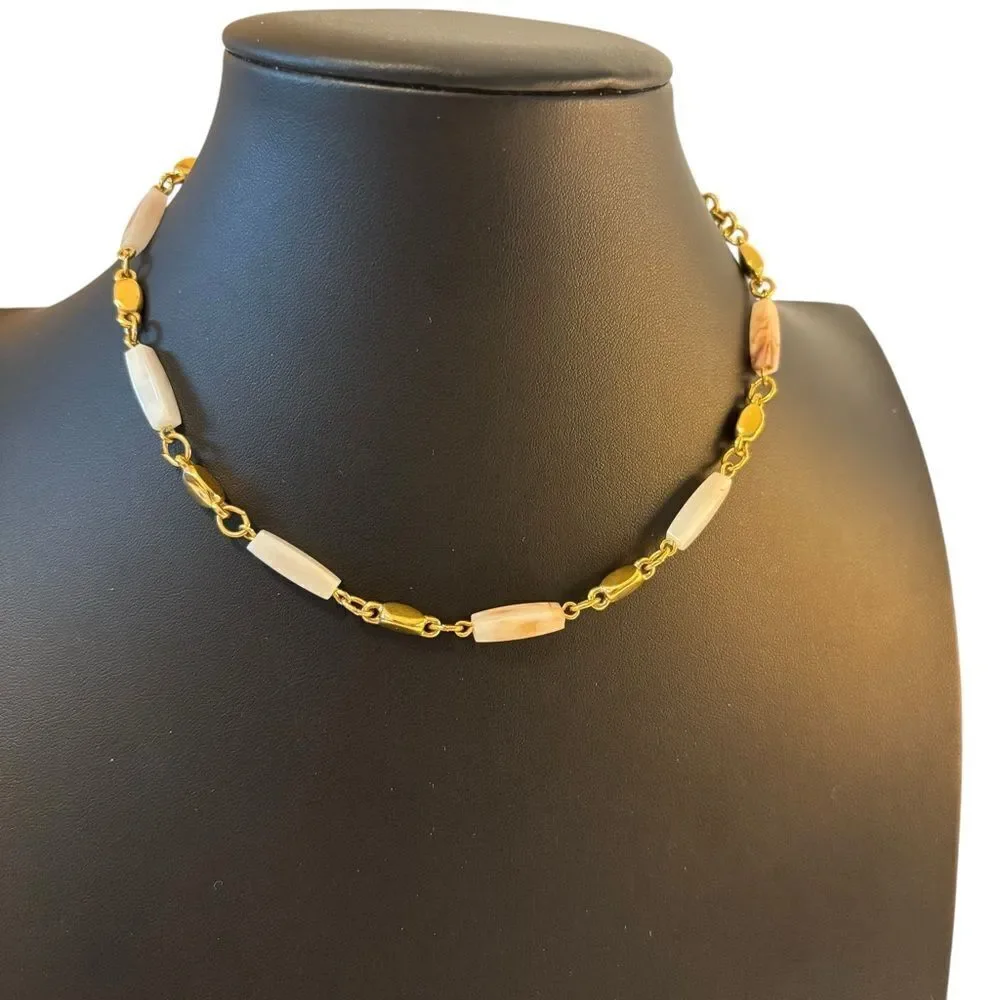 Vintage Trifari Shiny Gold Tone & Beaded Choker. Great Neutral Piece!